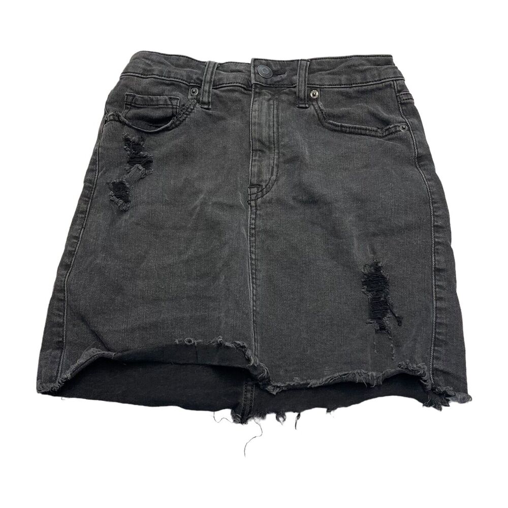 Aeropostale Straight & Pencil Skirt Women's 0 Black Denim Stretch Distressed